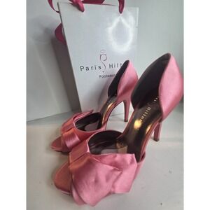 Paris Hilton Suarey Satin Pink Pumps Heels Bow Barbie Heel‎ Shoe Women's size 10